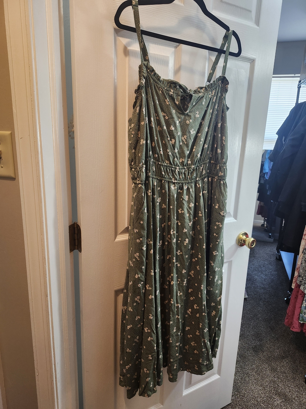 Torrid Olive Green Floral Smocked Midi Dress, Torrid 3 = 3X